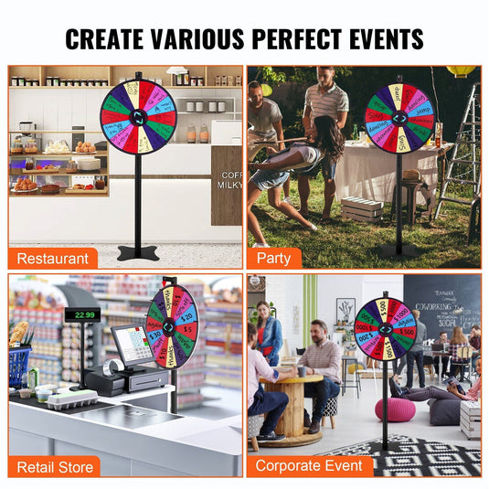 24-inch Prize Wheel, 14 Slots Spinning Wheel, Roulette Wheel with a Dry Erase and 2 Markers, Tabletop or Floor Standing