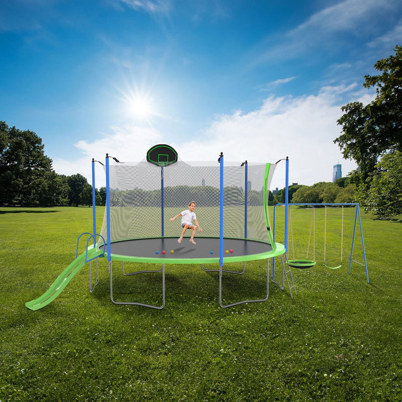 Load image into Gallery viewer, 12FT Trampoline with Slide and Swings, ASTM Approved Large Recreational Trampoline with Basketball Hoop and Ladder,Outdoor Backyard Trampoline with Net, Capacity for Kids and Adults
