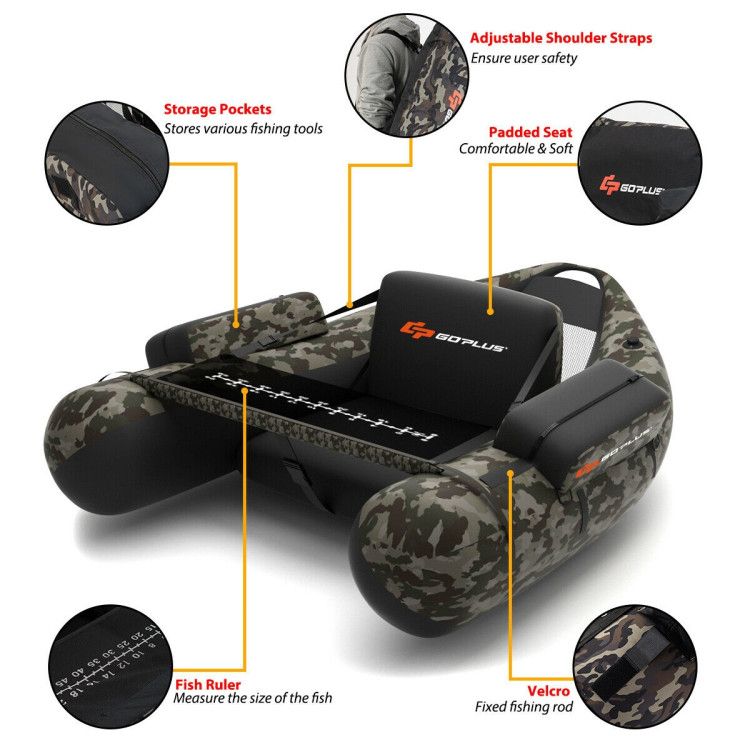 Load image into Gallery viewer, Inflatable Fishing Float Tube with Pump Storage Pockets and Fish Ruler
