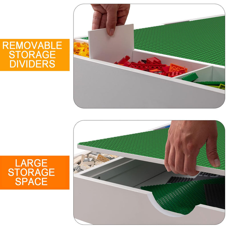 Load image into Gallery viewer, 2 in 1 Play Table and 2 Chair Set with Storage, Compatible with LEGO and Duplo Bricks, Activity Table Playset Furniture with Modern White Color
