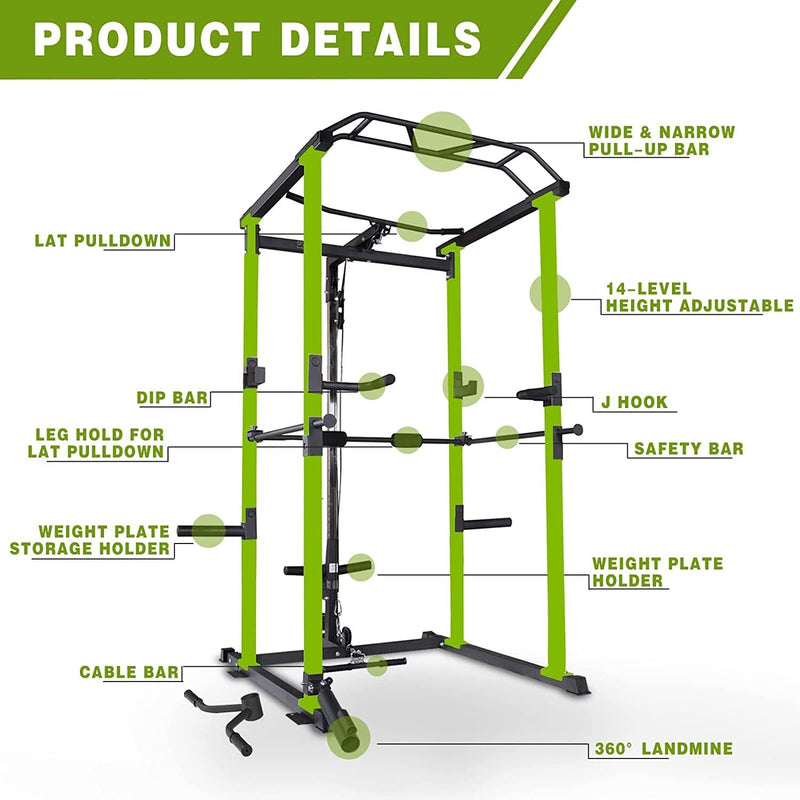 Load image into Gallery viewer, 100lb Green Home Gym Set Multi-functional Power Cage, Home Adjustable Pullup Squat Rack 1000Lbs Capacity Comprehensive Fitness Barbell Rack
