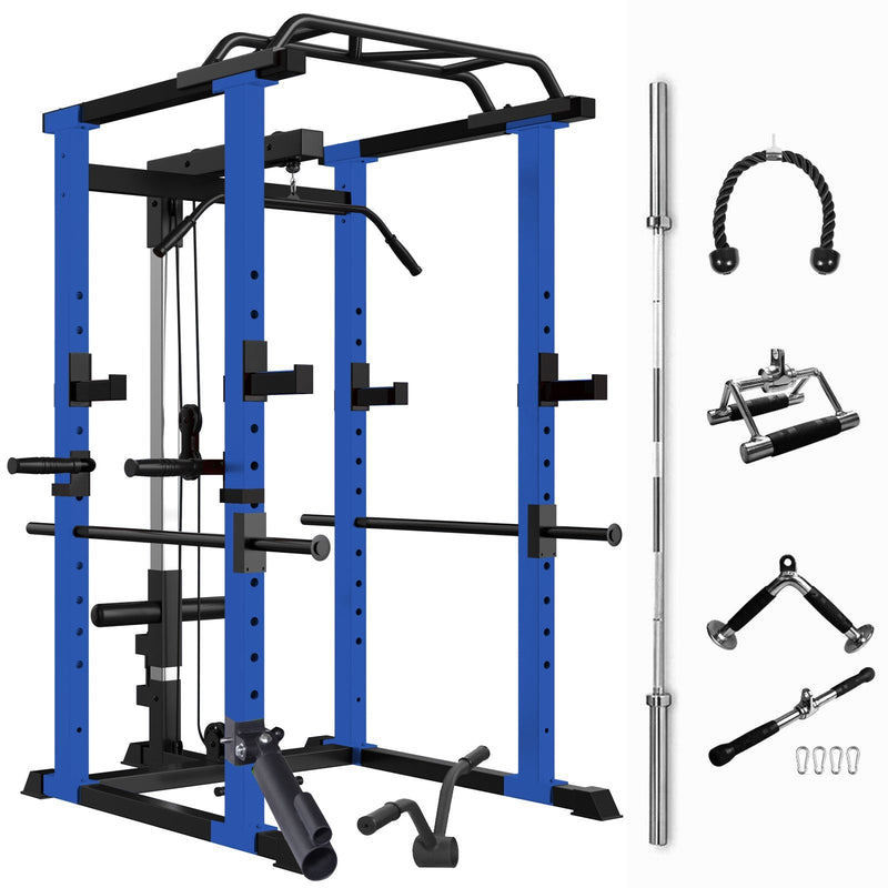 Load image into Gallery viewer, 1000 lbs. capacity Blue Multi-functional Power Cage, Home Adjustable Pullup Squat Rack Comprehensive Fitness Barbell Rack Olympic Bar
