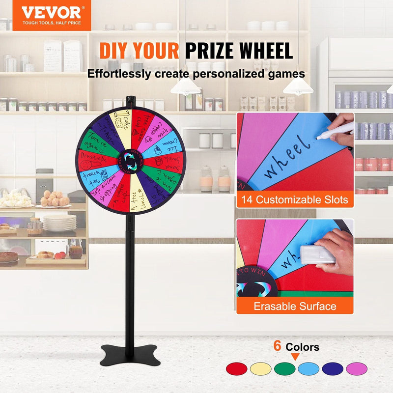 Load image into Gallery viewer, 24-inch Prize Wheel, 14 Slots Spinning Wheel, Roulette Wheel with a Dry Erase and 2 Markers, Tabletop or Floor Standing
