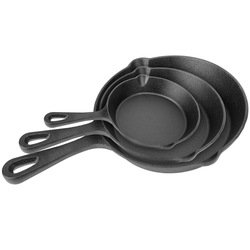 Load image into Gallery viewer, 3Pcs Pre-Seasoned Cast Iron Skillet Set 6/8/10in Non-Stick Oven Safe Cookware Heat-Resistant Frying Pan
