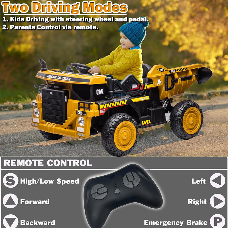 Load image into Gallery viewer, 12V Dump Truck Ride-On Toy - Perfect for Little Construction Workers!
