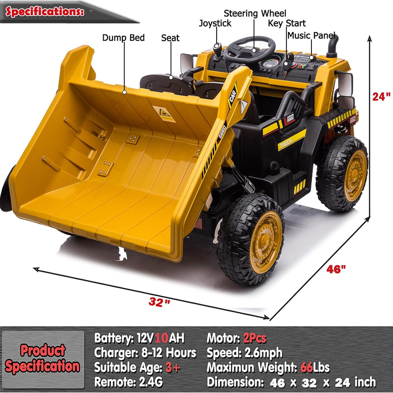 Load image into Gallery viewer, 12V Dump Truck Ride-On Toy - Perfect for Little Construction Workers!
