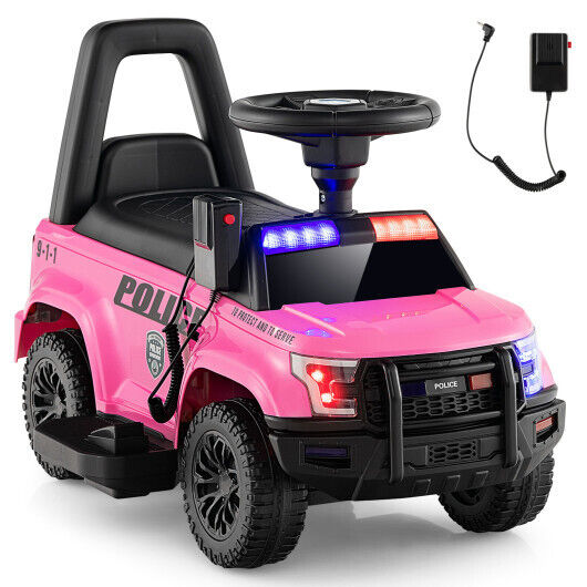 Load image into Gallery viewer, Dur6V Kids Police Car with Real Megaphone and Flashing Lights-Pink
