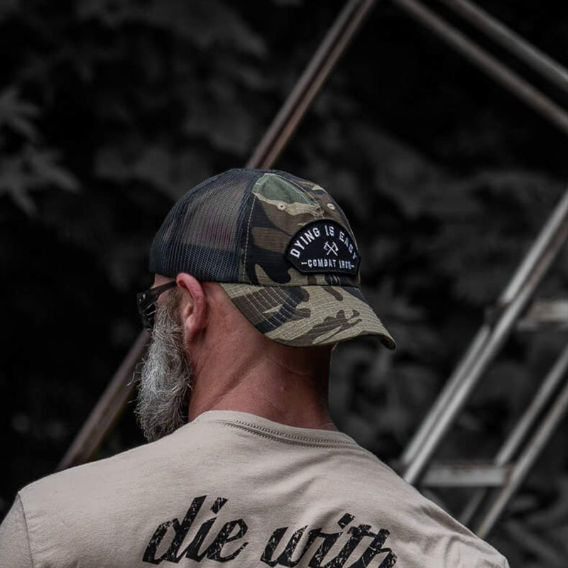 Load image into Gallery viewer, Dying Is Easy Arched Patch Tactical Ripstop Mesh Snapback Hat
