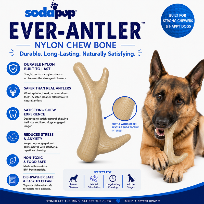 Load image into Gallery viewer, Ever Antler Nylon Chew Bone | Elk Antler Shaped Dog Toy for Aggressive Chewers | SodaPup
