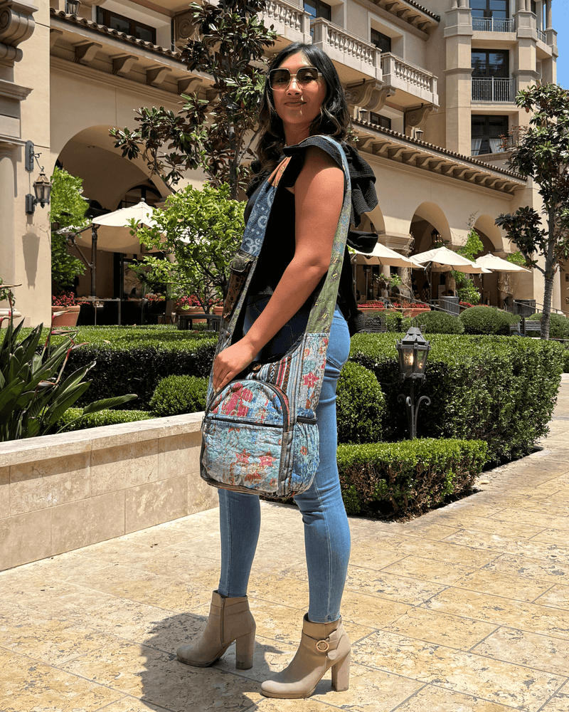 Load image into Gallery viewer, Kathmandu Collection Vintage Patchwork Hobo Bag with Water Bottle Pockets
