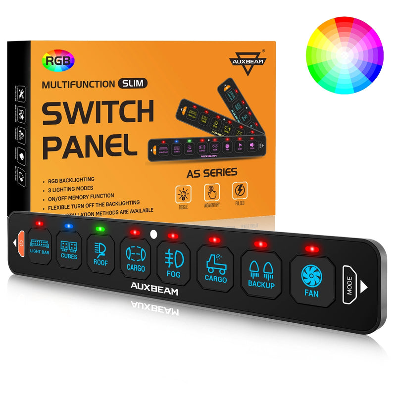 Load image into Gallery viewer, AS Series 4/6/8 Gang RGB Slim Switch Panel with APP&amp;Remote Control, Toggle/ Momentary/ Pulsed Mode Supported(One-Sided Outlet)
