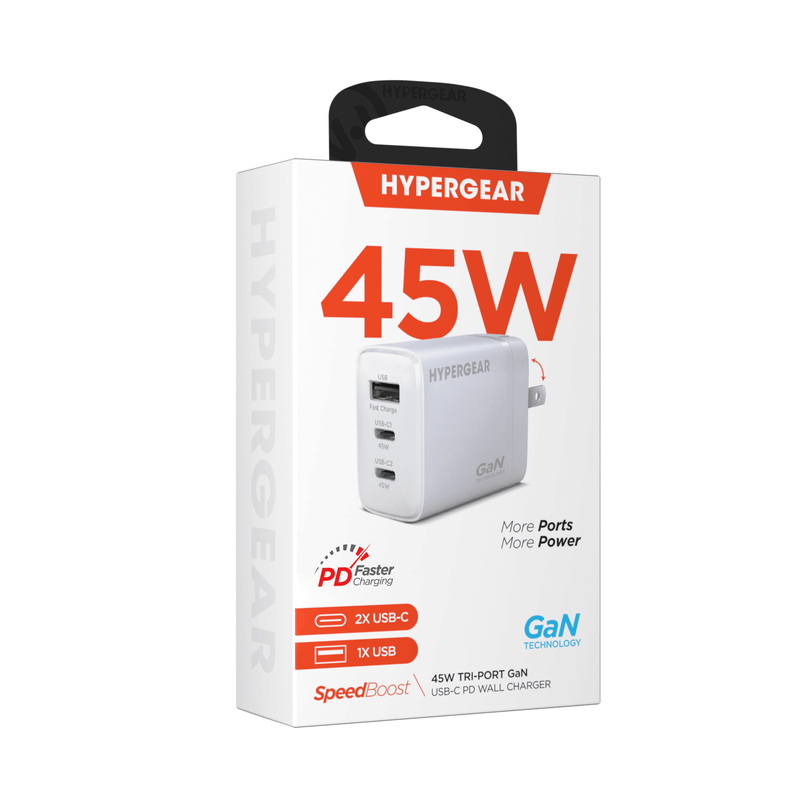 Load image into Gallery viewer, HyperGear SpeedBoost 45W USB-C PD Tri-Port GaN Fast Wall Charger with PPS
