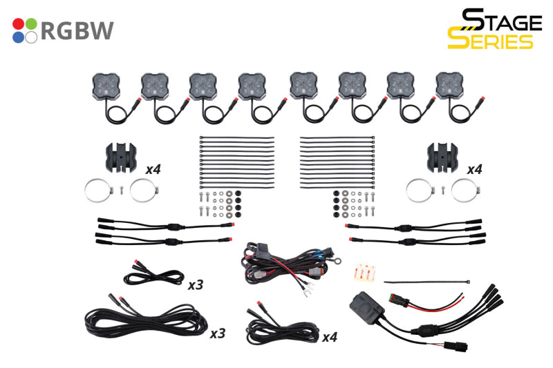 Load image into Gallery viewer, Diode Dynamics Stage Series SXS Rock Light Installer Kit - RGBW M8 w/Controller (8-pack)
