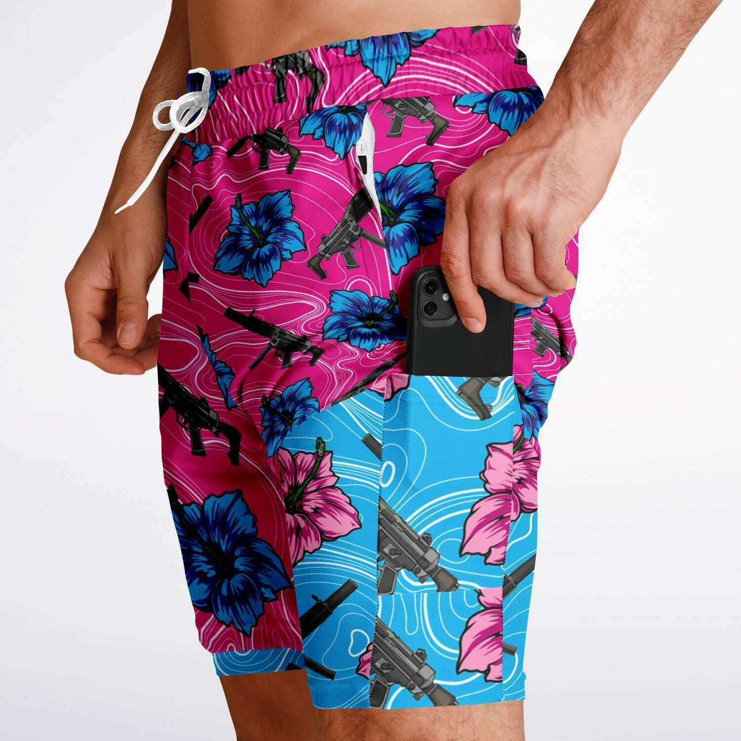 High Capacity Hibiscus Pink Men's 2-in-1 Shorts