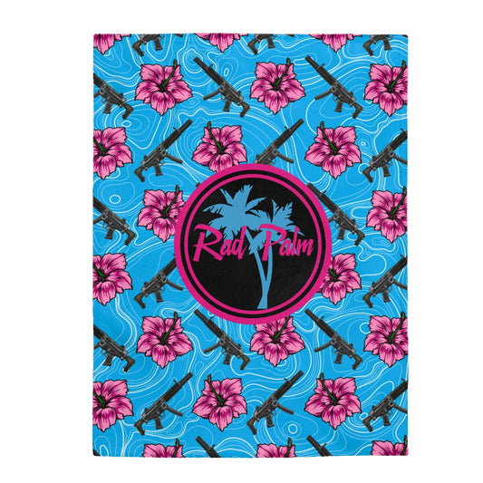 Rad Palm High Capacity Hibiscus Blue Velveteen Plush Blanket