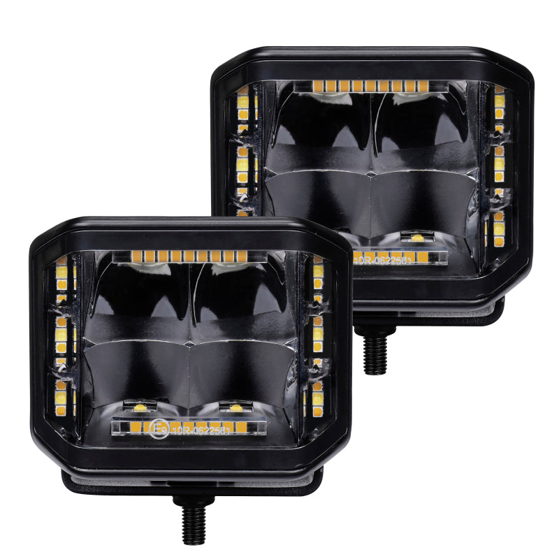 Load image into Gallery viewer, Go Rhino Xplor Blackout Combo Series Cube Sideline LED Spot Lights w/ Amber 4x3 - Blk (Pair)
