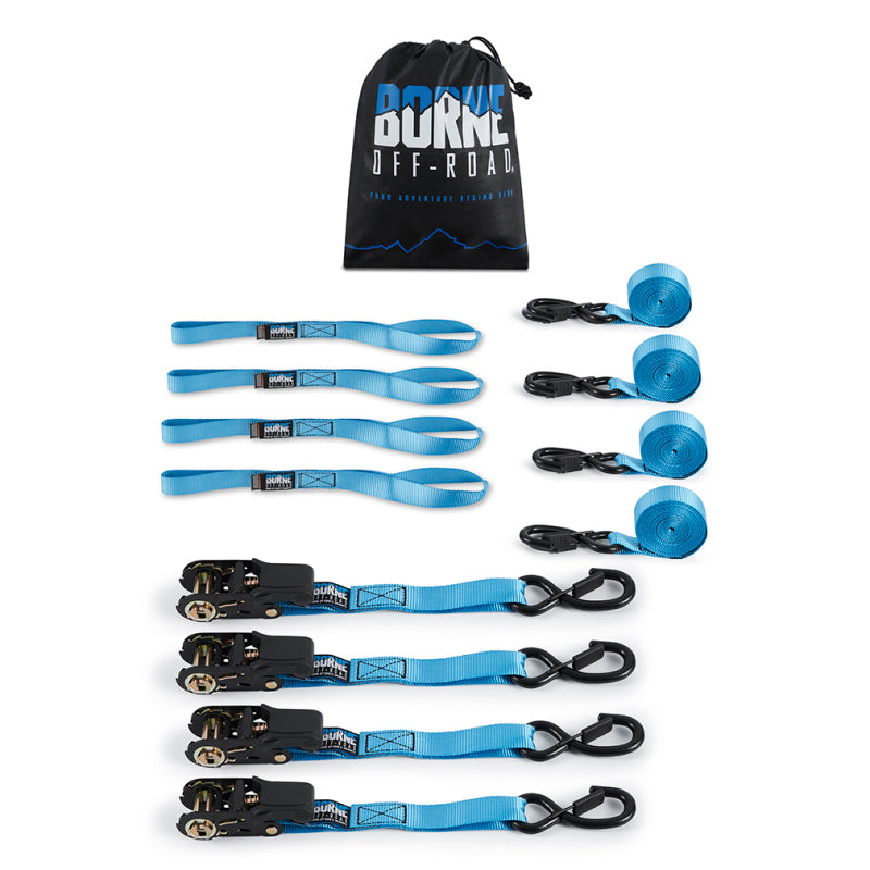 Load image into Gallery viewer, Borne Off-Road Medium-Duty Ratchet Tie-Down Kit (4-Pack) Blue
