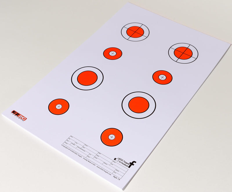 Load image into Gallery viewer, 25 EZ2C Targets #19: Eight 1.5" Bullseyes Paper Target (Pad of 25) USA Made 11”x17”
