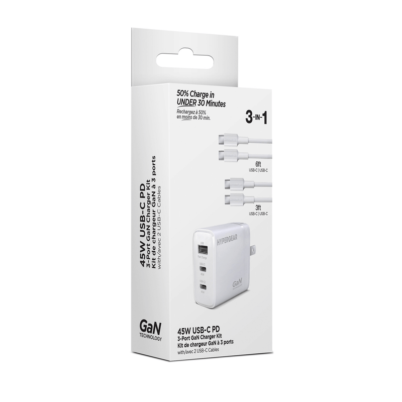 Load image into Gallery viewer, HyperGear 45W USB-C PD PPS Tri-Port GaN Fast Wall Charger
