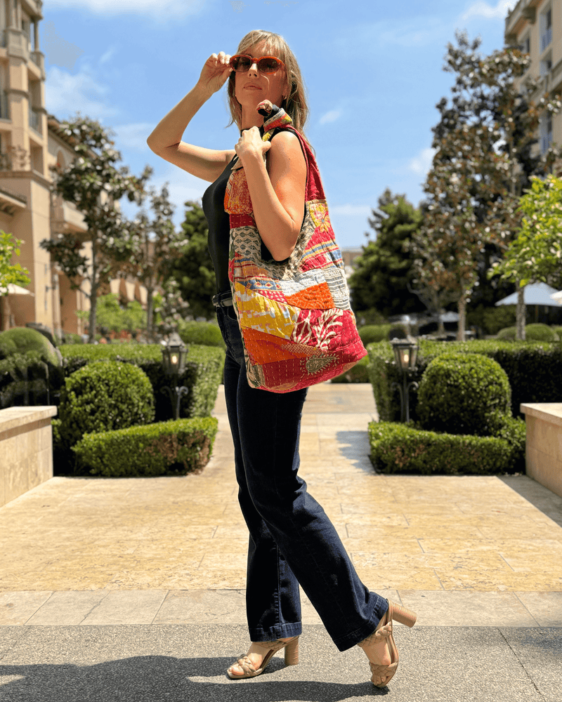 Load image into Gallery viewer, Kathmandu Collection Kantha Patchwork Hobo Bag
