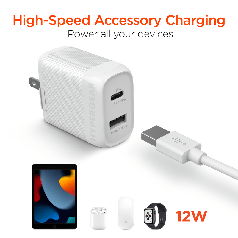 Load image into Gallery viewer, HyperGear SpeedBoost 25W USB-C PD + 12W USB Fast Wall Charger with PPS and 6ft MFi Lightning Cable
