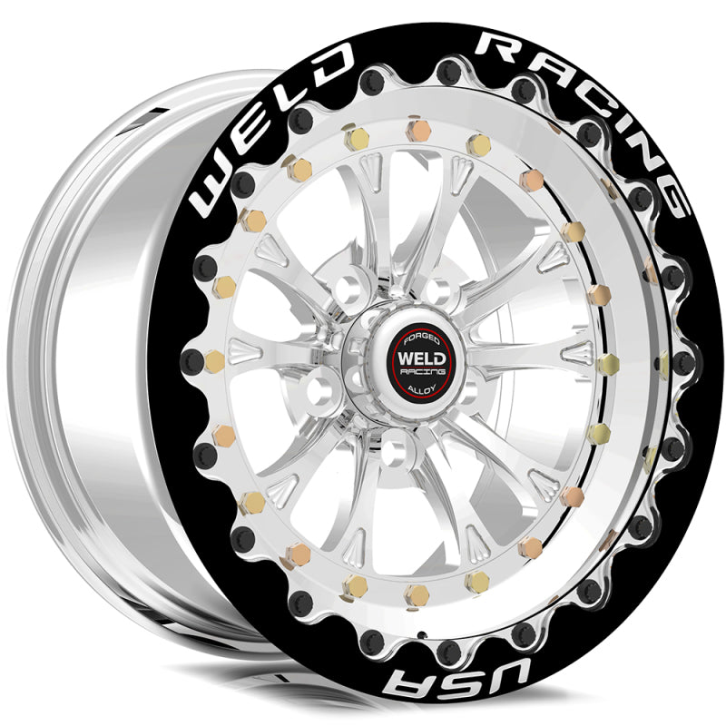 Load image into Gallery viewer, Weld S77 17x10 / 5x4.5in BP / 7.8in. BS / 58mm O/S Polished Center Wheel - Single Beadlock
