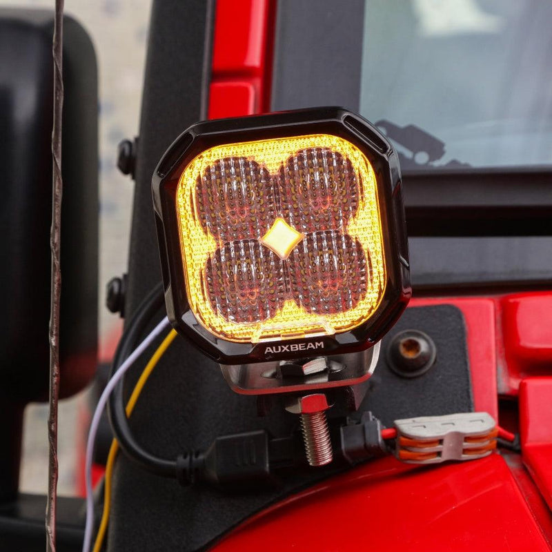 Load image into Gallery viewer, Color Play Series 3 Inch 100W Flood LED Pod Lights Off Road Lights with White DRL &amp; Amber Turn Signal Lights
