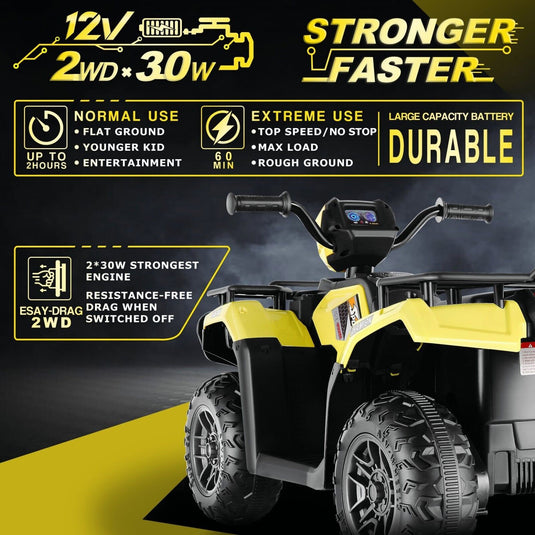 Electric 4-Wheeler Quad Car for Kids with MP3 & Light - 12V Battery Powered