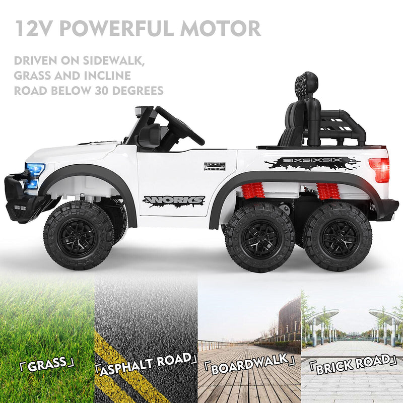 Load image into Gallery viewer, Electric 12V Kids Ride On Pickup Truck with MP3, LED Lights, and 6 Wheels in White and Pink
