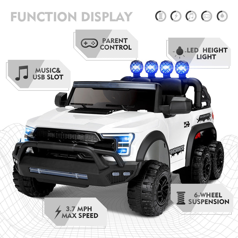 Load image into Gallery viewer, Electric 12V Kids Ride On Pickup Truck with MP3, LED Lights, and 6 Wheels in White and Pink
