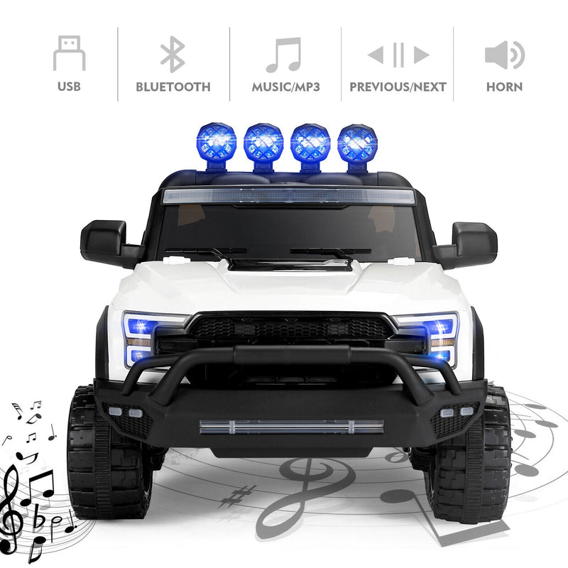 Load image into Gallery viewer, Electric 12V Kids Ride On Pickup Truck with MP3, LED Lights, and 6 Wheels in White and Pink
