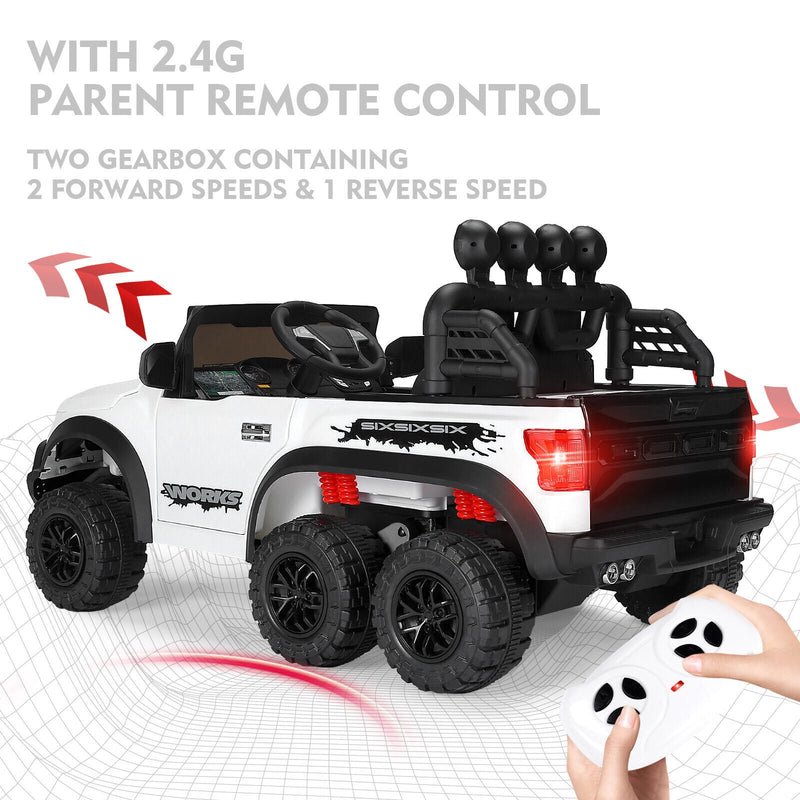 Load image into Gallery viewer, Electric 12V Kids Ride On Pickup Truck with MP3, LED Lights, and 6 Wheels in White and Pink
