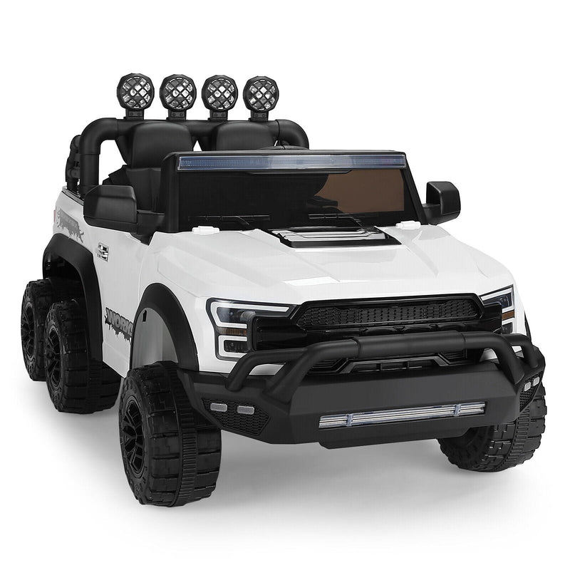 Load image into Gallery viewer, Electric 12V Kids Ride On Pickup Truck with MP3, LED Lights, and 6 Wheels in White and Pink
