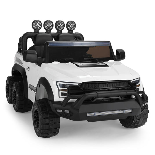 Electric 12V Kids Ride On Pickup Truck with MP3, LED Lights, and 6 Wheels in White and Pink