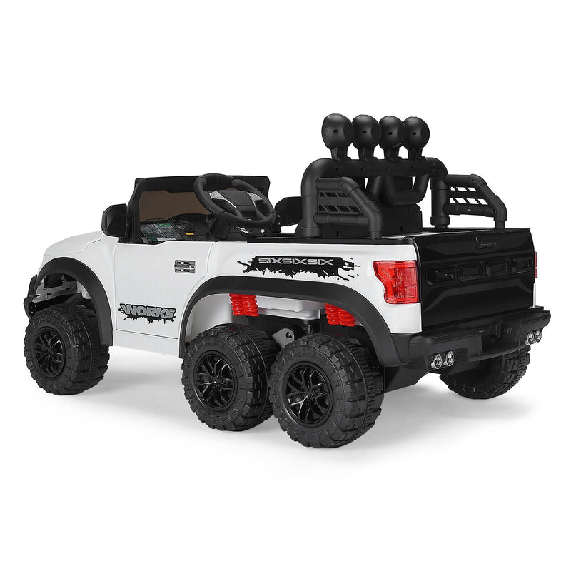 Load image into Gallery viewer, Electric 12V Kids Ride On Pickup Truck with MP3, LED Lights, and 6 Wheels in White and Pink
