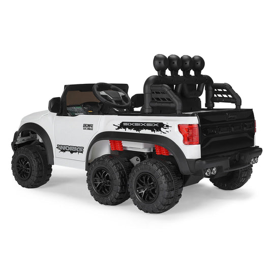 Electric 12V Kids Ride On Pickup Truck with MP3, LED Lights, and 6 Wheels in White and Pink