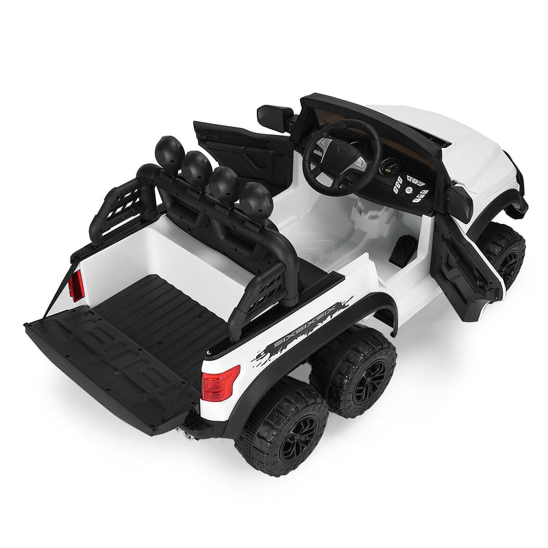 Load image into Gallery viewer, Electric 12V Kids Ride On Pickup Truck with MP3, LED Lights, and 6 Wheels in White and Pink
