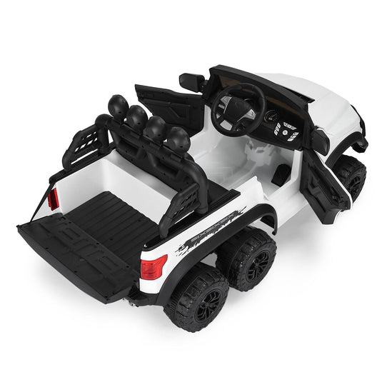 Electric 12V Kids Ride On Pickup Truck with MP3, LED Lights, and 6 Wheels in White and Pink