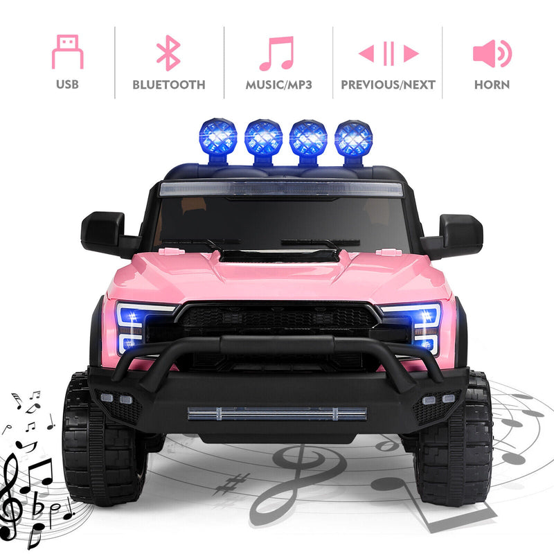 Load image into Gallery viewer, Electric 12V Kids Ride On Pickup Truck with MP3, LED Lights, and 6 Wheels in White and Pink
