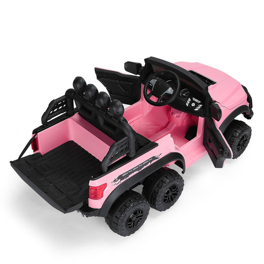 Electric 12V Kids Ride On Pickup Truck with MP3, LED Lights, and 6 Wheels in White and Pink