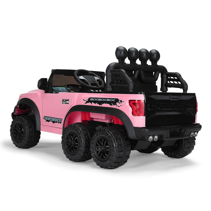 Load image into Gallery viewer, Electric 12V Kids Ride On Pickup Truck with MP3, LED Lights, and 6 Wheels in White and Pink
