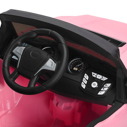 Electric 12V Kids Ride On Pickup Truck with MP3, LED Lights, and 6 Wheels in White and Pink