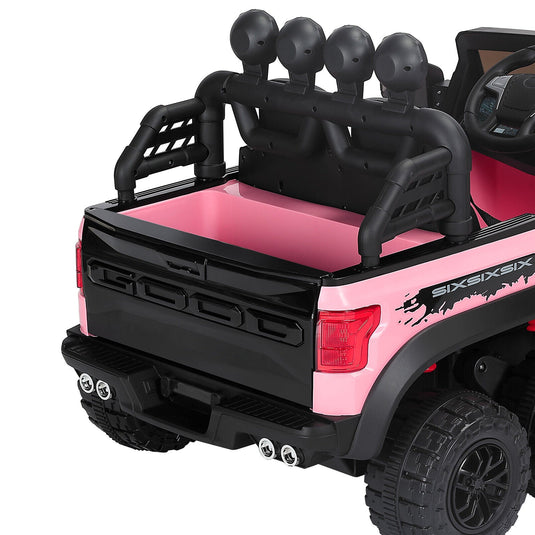 Electric 12V Kids Ride On Pickup Truck with MP3, LED Lights, and 6 Wheels in White and Pink