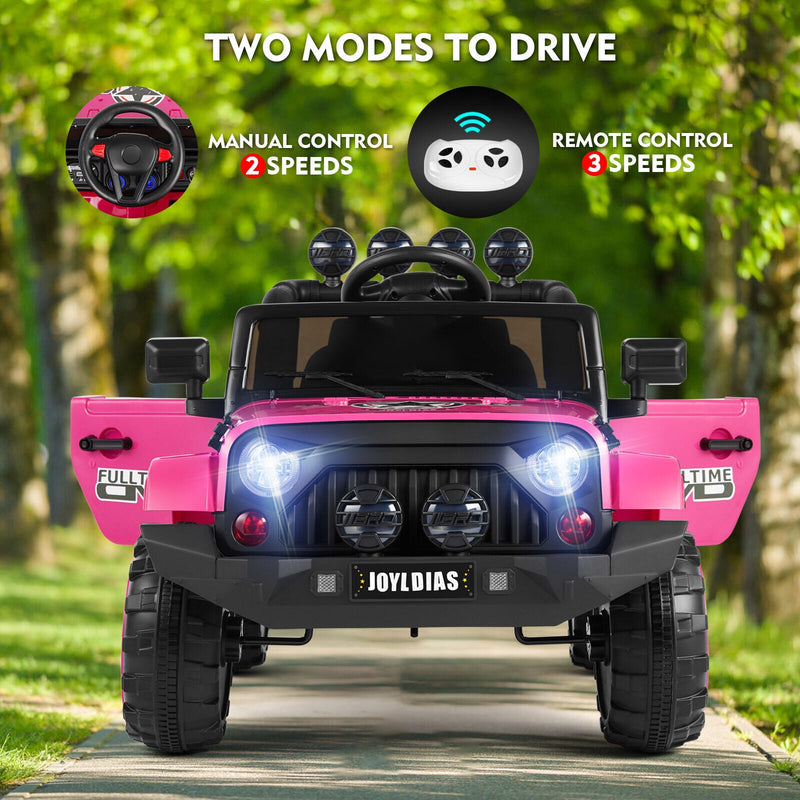 Load image into Gallery viewer, Electric 12V Pink Kids Ride On Jeep with USB, LED, Bluetooth, and RC Control
