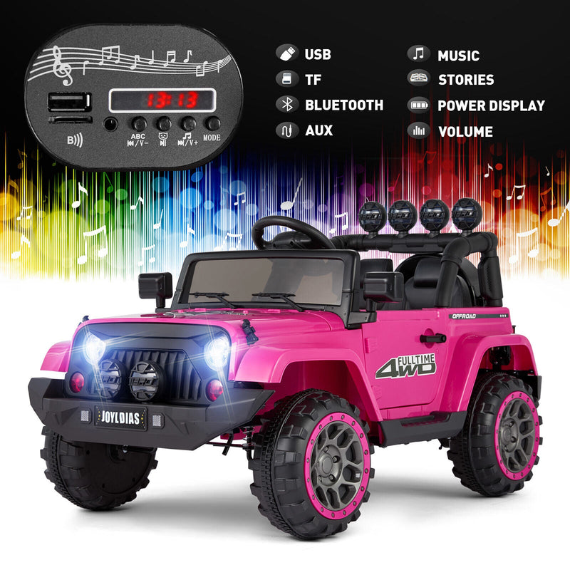 Load image into Gallery viewer, Electric 12V Pink Kids Ride On Jeep with USB, LED, Bluetooth, and RC Control
