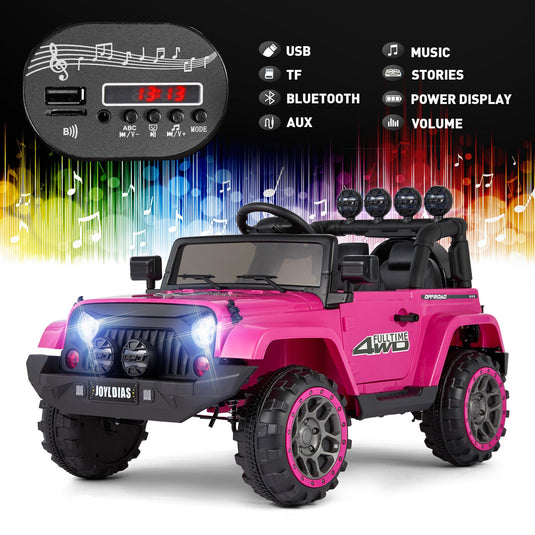 Electric 12V Pink Kids Ride On Jeep with USB, LED, Bluetooth, and RC Control
