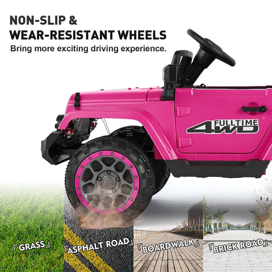 Electric 12V Pink Kids Ride On Jeep with USB, LED, Bluetooth, and RC Control