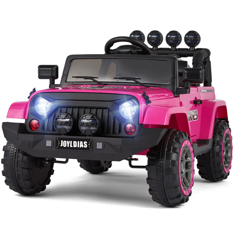 Load image into Gallery viewer, Electric 12V Pink Kids Ride On Jeep with USB, LED, Bluetooth, and RC Control
