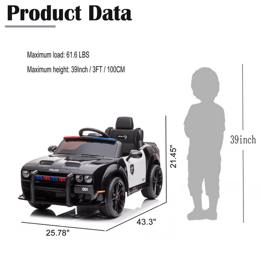 Electric 12V Police Car for Kids with Remote Control - Fun and Safe Ride-On Toy