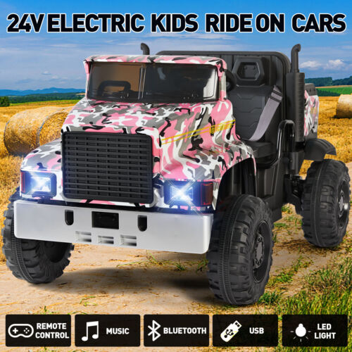 Electric 2-Seater Kids Ride On Truck Tractor with Trailer and Remote Control - 3 Speeds, Pink
